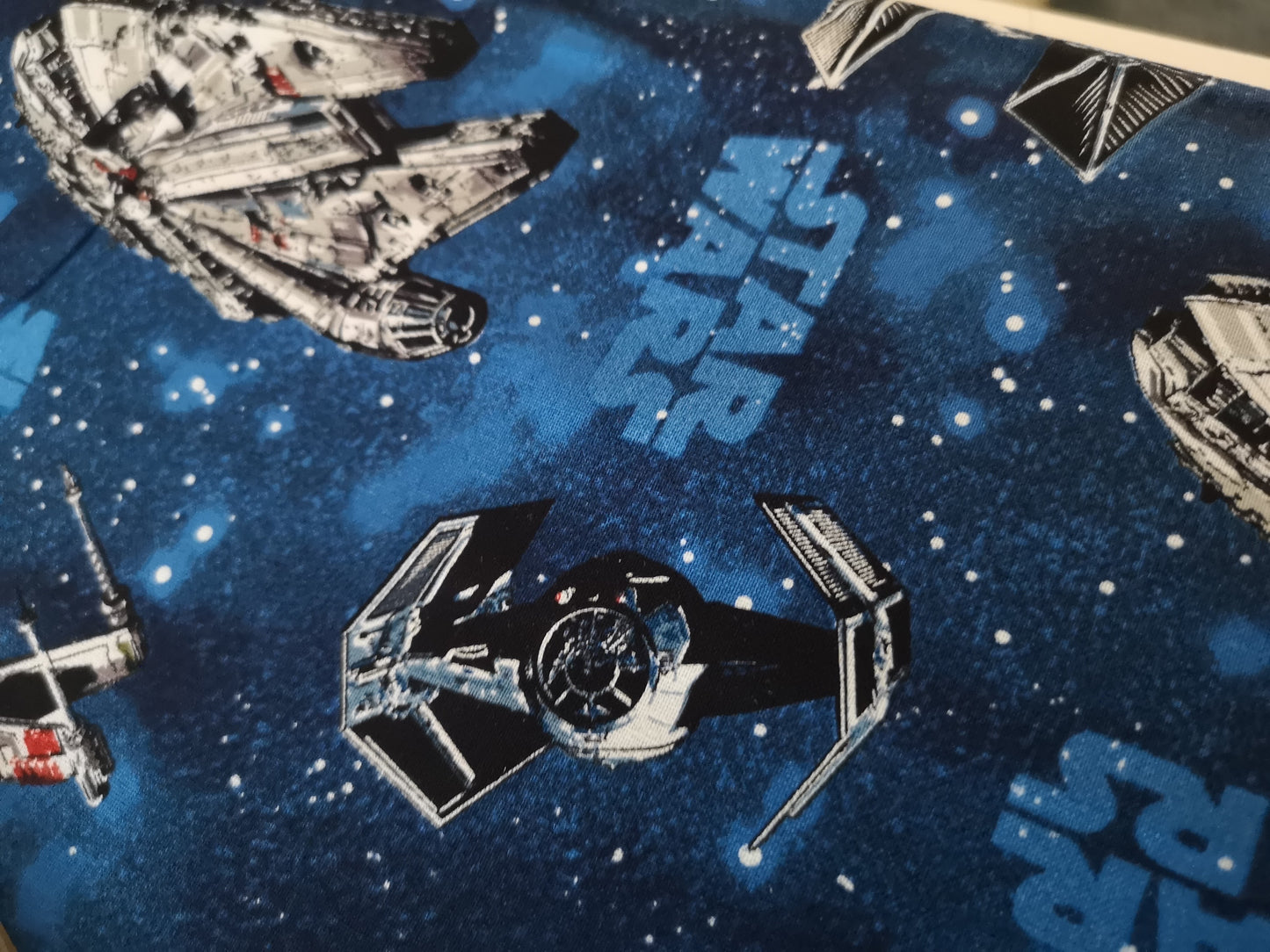 Licensed Star Wars fabric 100% cotton: millenium falcon, x-wing, tie fighter, chewie, bb-8, r2d2, rey, kylo ren