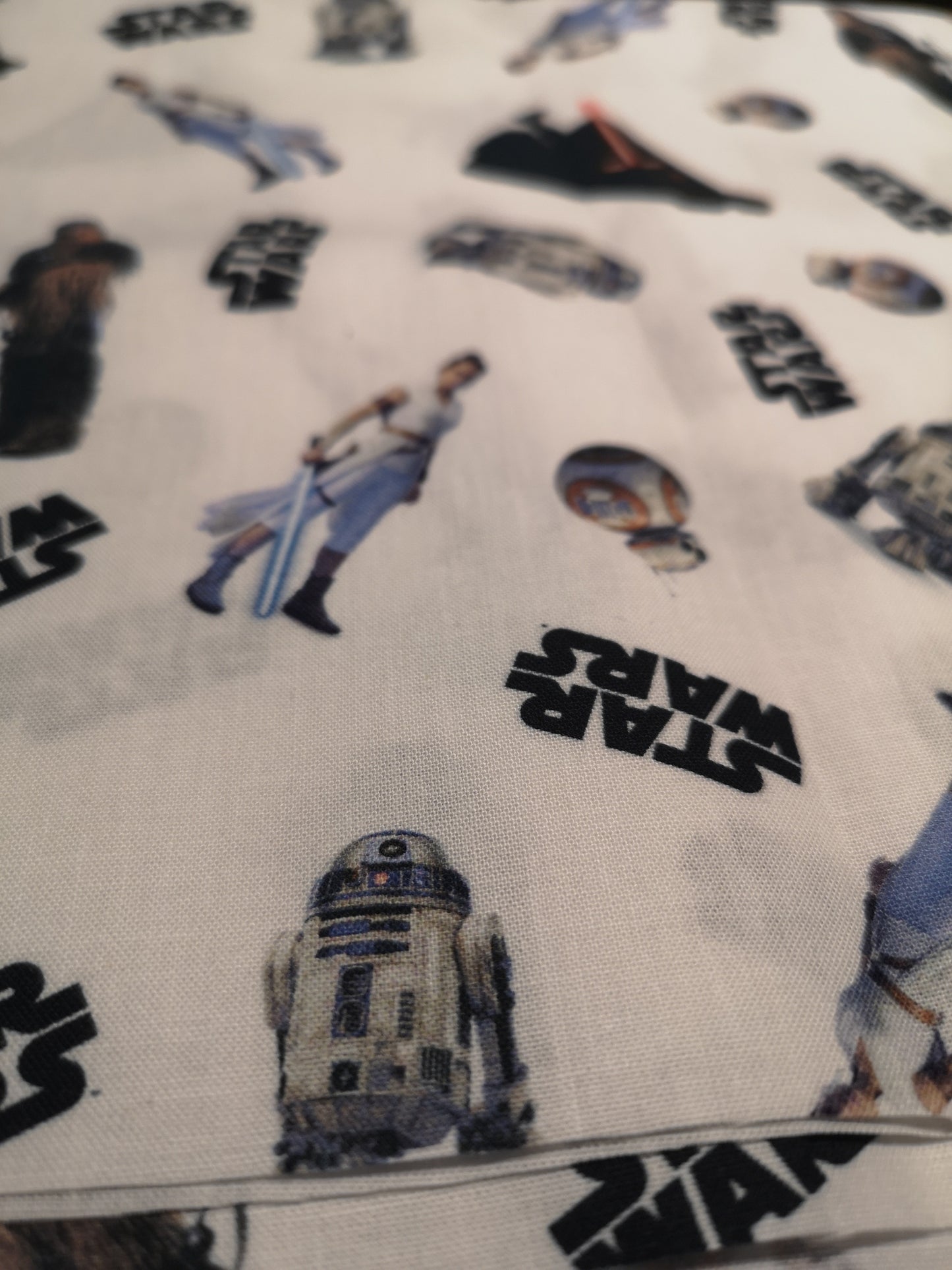 Licensed Star Wars fabric 100% cotton: millenium falcon, x-wing, tie fighter, chewie, bb-8, r2d2, rey, kylo ren