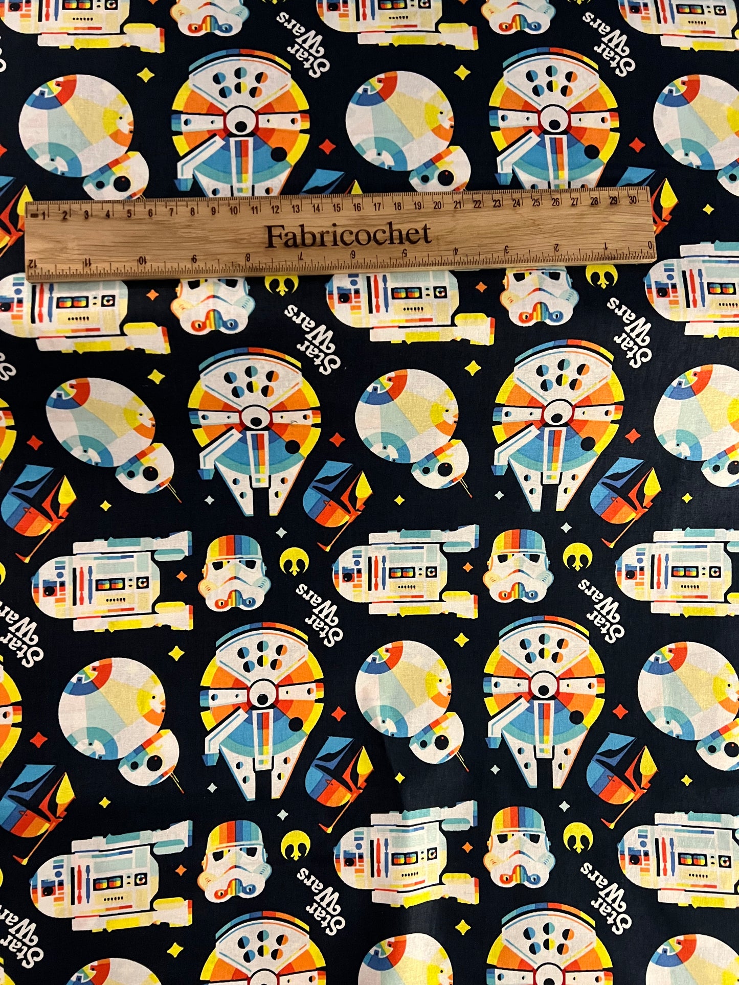 Licensed Star Wars fabric 100% cotton: millenium falcon, x-wing, tie fighter, chewie, bb-8, r2d2, rey, kylo ren