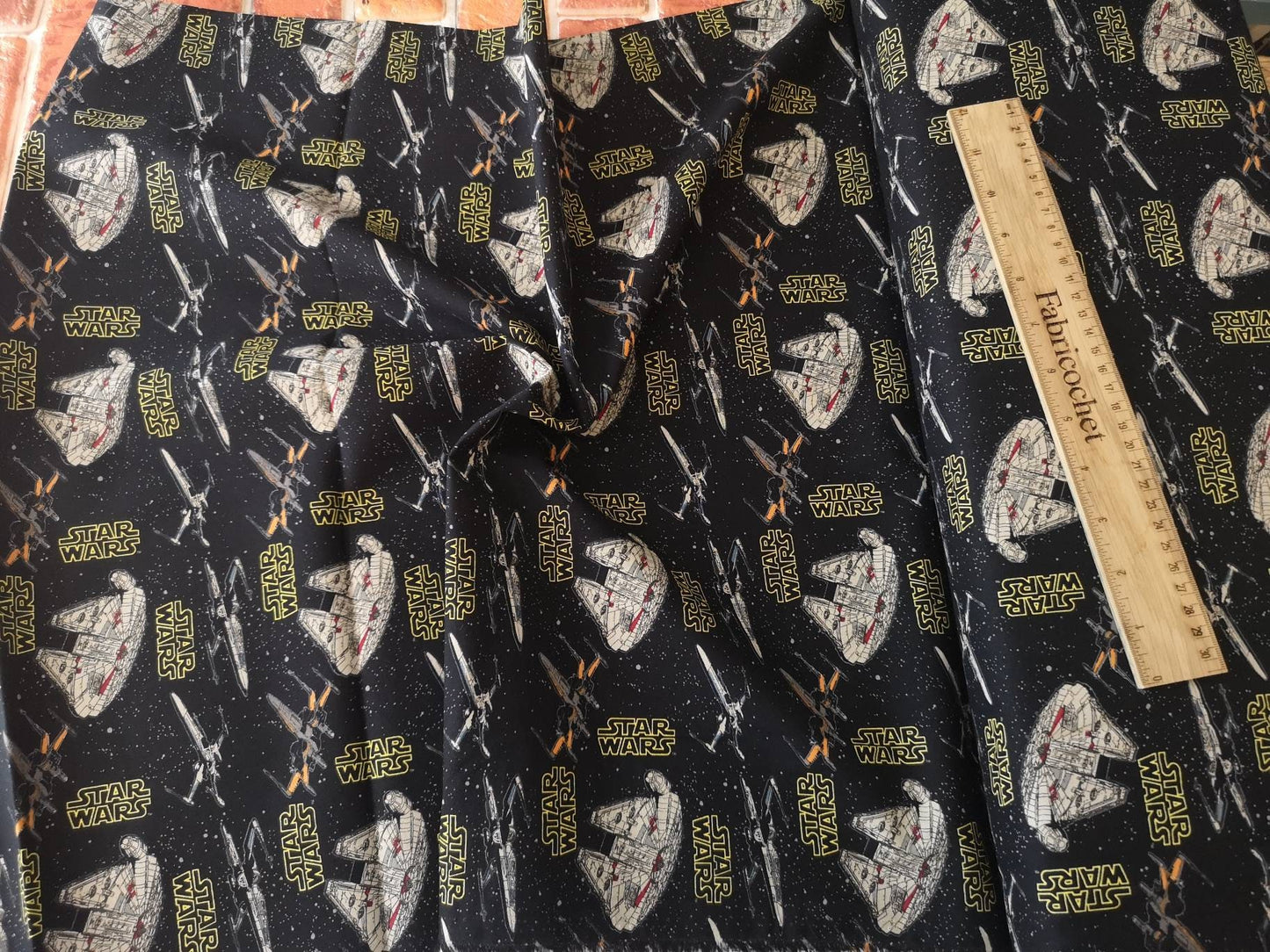 Licensed Star Wars fabric 100% cotton: millenium falcon, x-wing, tie fighter, chewie, bb-8, r2d2, rey, kylo ren