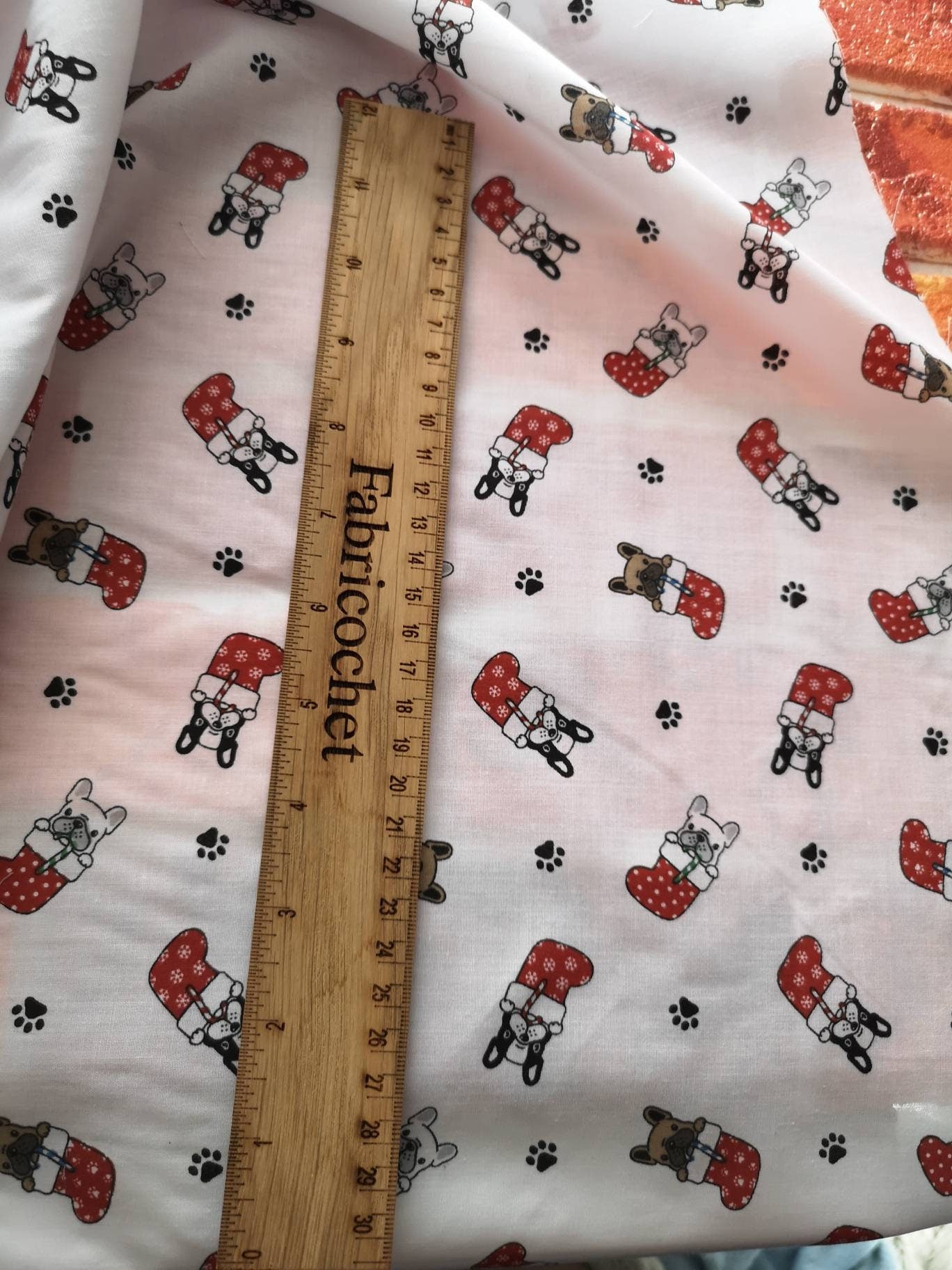 Christmas polycotton: frenchies, French bulldog, ho ho ho, gnomes