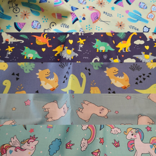 Rose & Hubble cotton poplin Kids prints: unicorn, dinosaurs, alpaca, flamingo, summer, ice cream, cactus