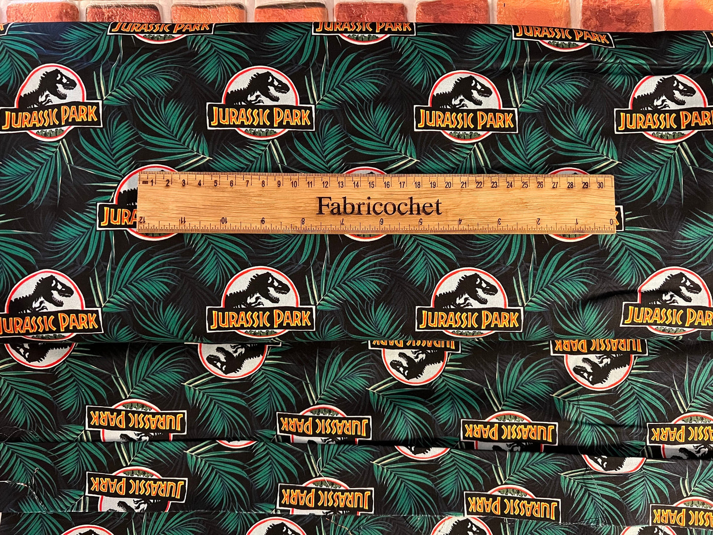 Licensed Jurassic Park fabric 100% cotton: logo, T-Rex, Life finds a way, dinosaurs